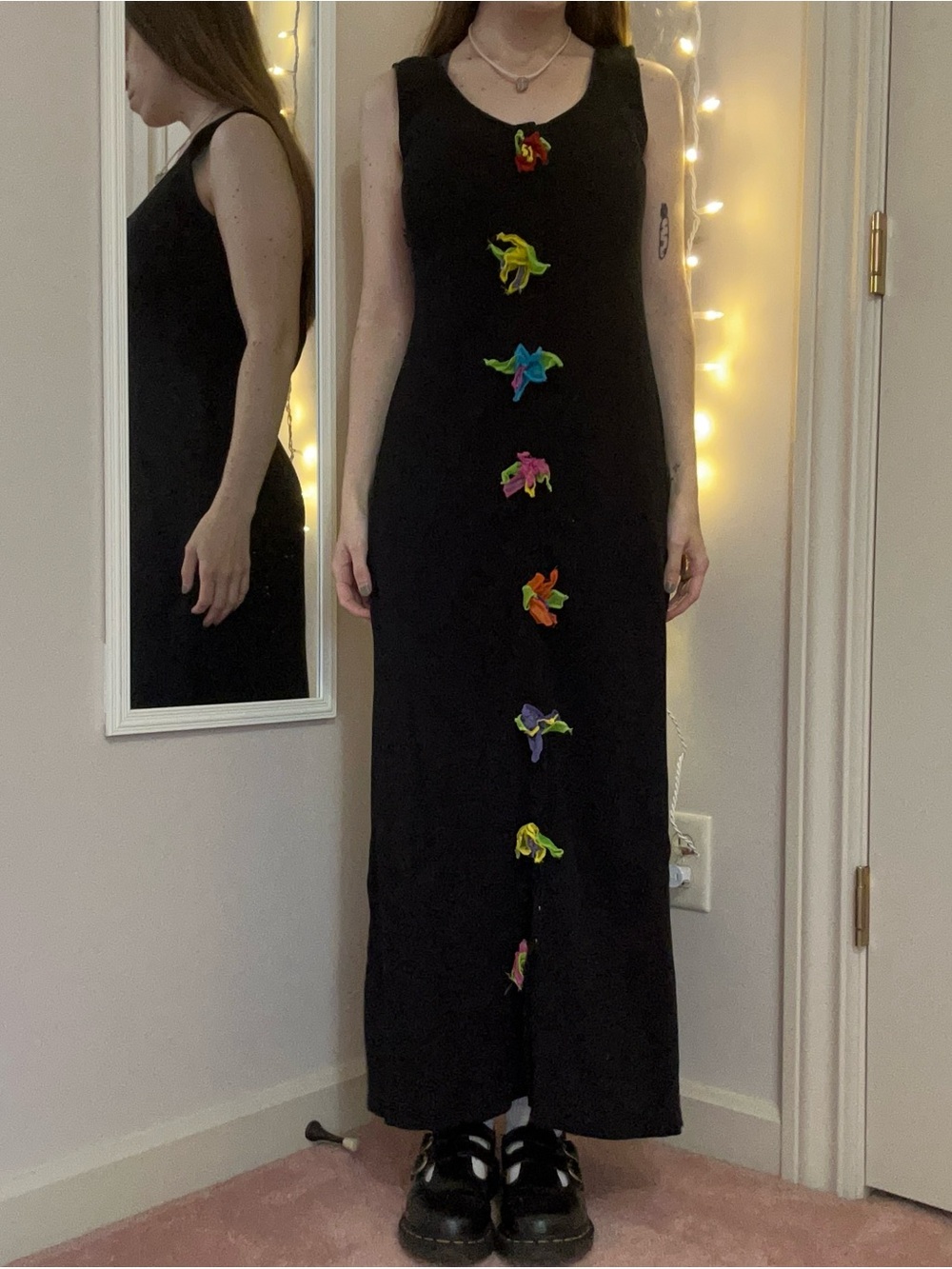 Vintage Black Maxi Dress With Flower Details